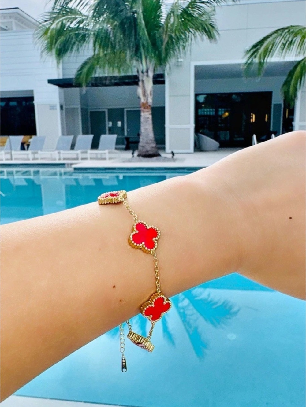 Gold-Plated Red Clover Link Bracelet